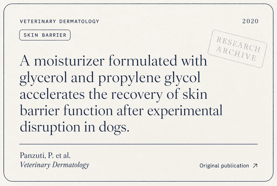 Panzuti, P. et al. "A moisturizer formulated with glycerol and propylene glycol accelerates the recovery of skin barrier function after experimental disruption in dogs."